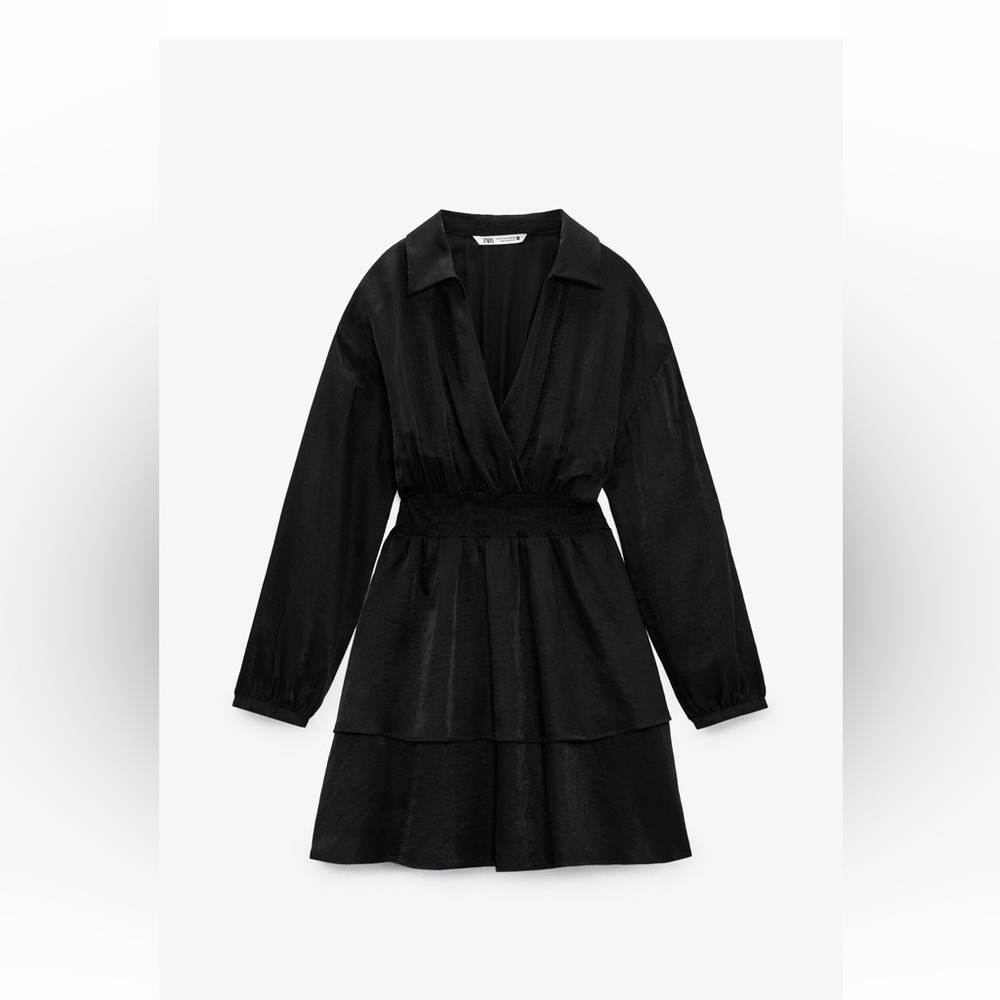 Zara Black V-Neck Long Sleeve Dress